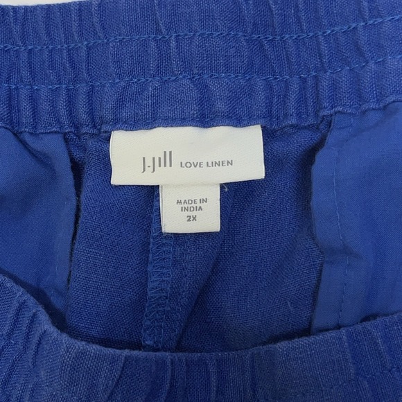 J Jill Women 2X Love Linen Pant Straight Leg Cuff Blue Pull On Stretch Waist - Picture 2 of 11